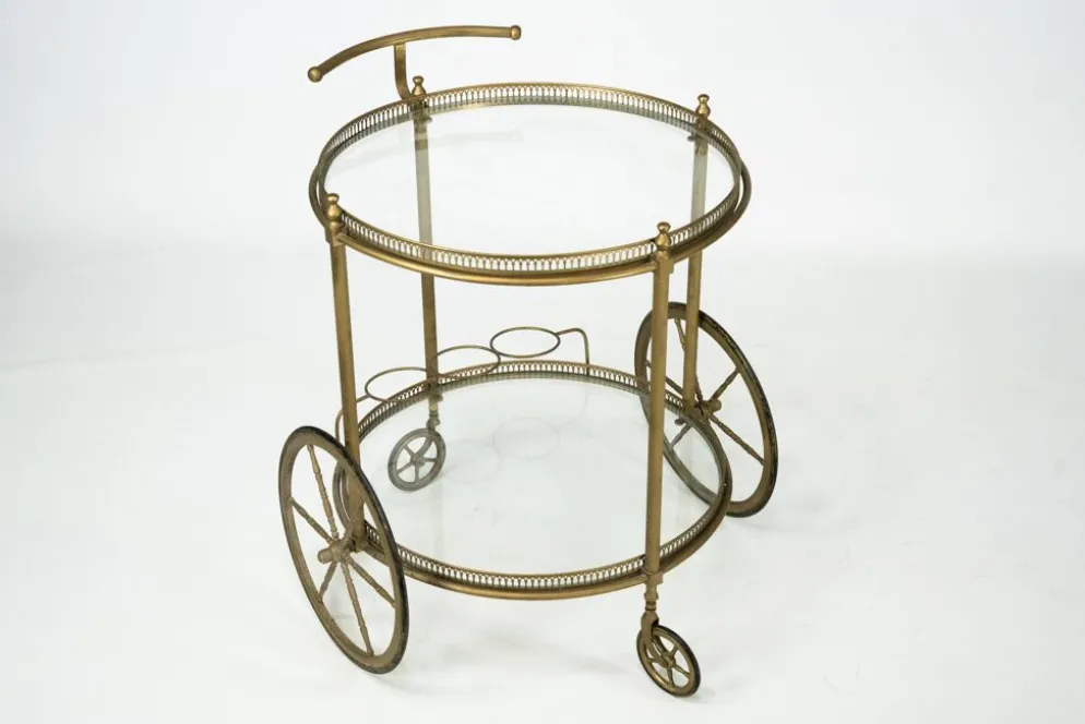 Chariot de bar vintage en laiton de Cesare Lacca, Italie, années 1950.