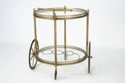 Chariot de bar vintage en laiton de Cesare Lacca, Italie, années 1950.