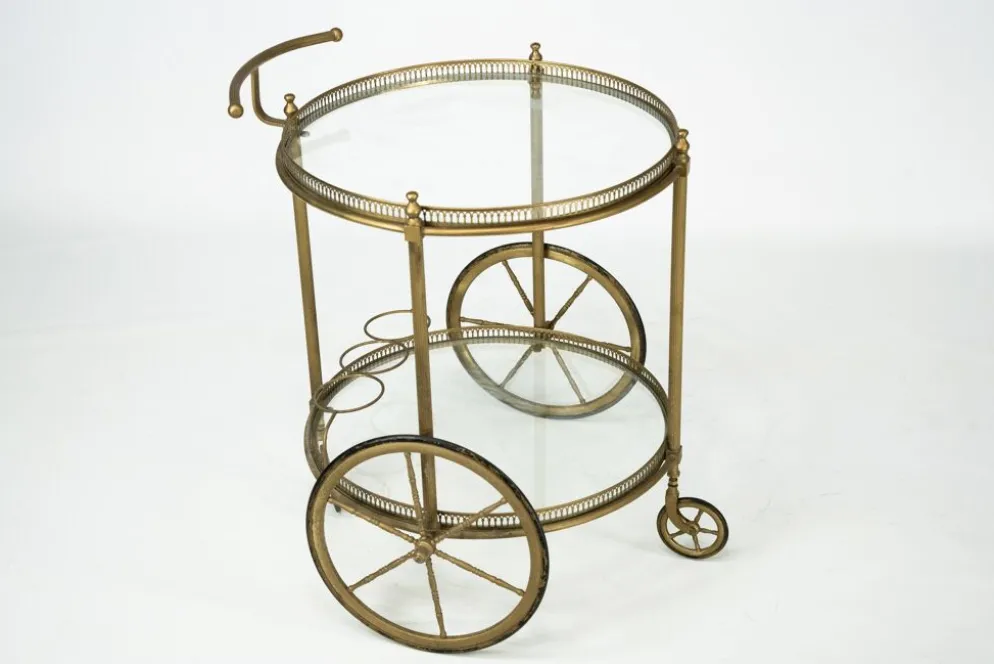Chariot de bar vintage en laiton de Cesare Lacca, Italie, années 1950.