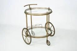 Chariot de bar vintage en laiton de Cesare Lacca, Italie, années 1950.