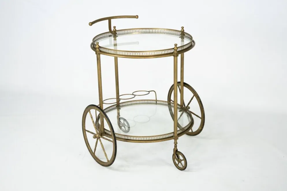 Chariot de bar vintage en laiton de Cesare Lacca, Italie, années 1950.