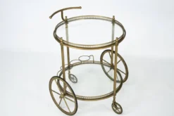 Chariot de bar vintage en laiton de Cesare Lacca, Italie, années 1950.