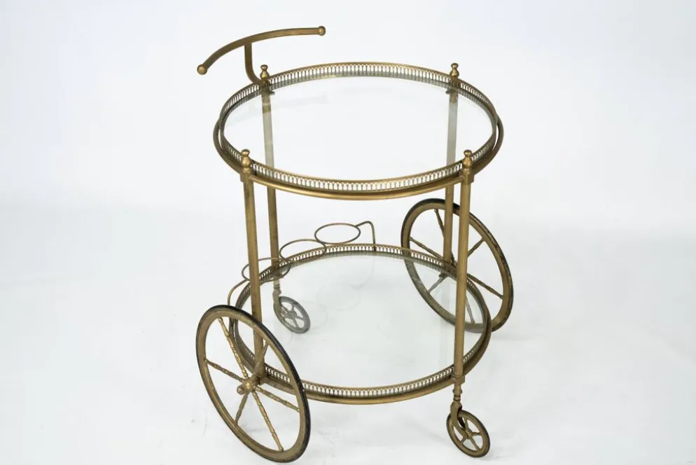 Chariot de bar vintage en laiton de Cesare Lacca, Italie, années 1950.