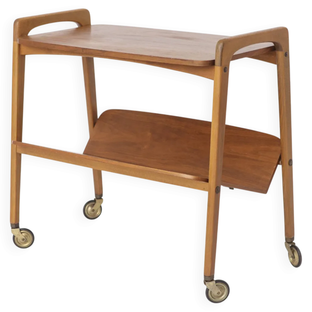 Chariot de bar vintage sur roues, table chariot moderne du milieu du siècle, Allemagne des années 1960