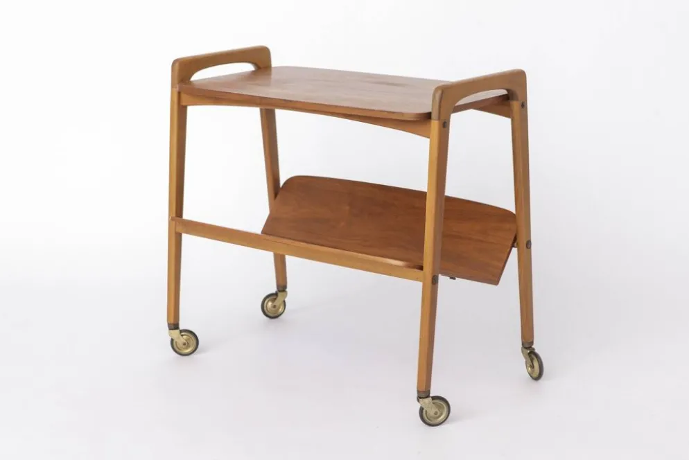 Chariot de bar vintage sur roues, table chariot moderne du milieu du siècle, Allemagne des années 1960