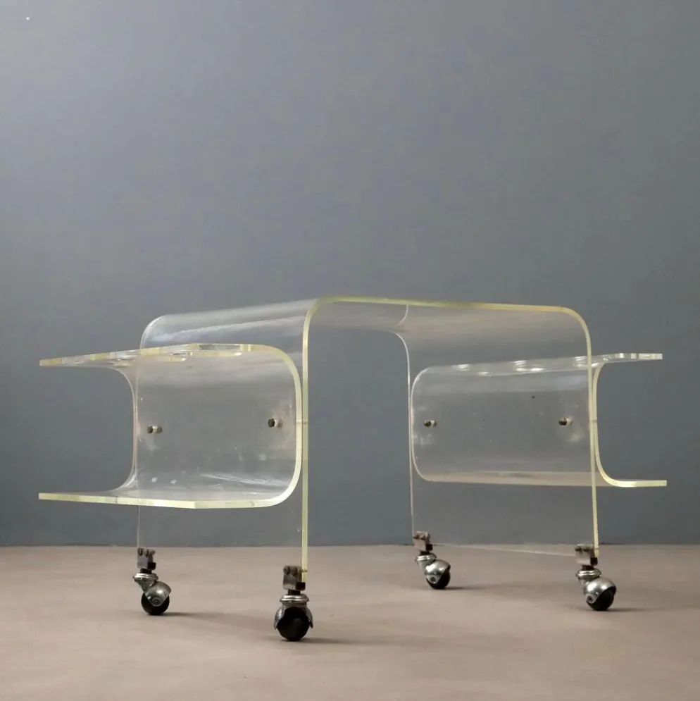 Chariot de cuisine vintage en plexiglas design Italie années 1970