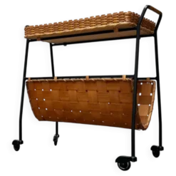Chariot de service allemand moderne du milieu du siècle avec plateau, années 1960
