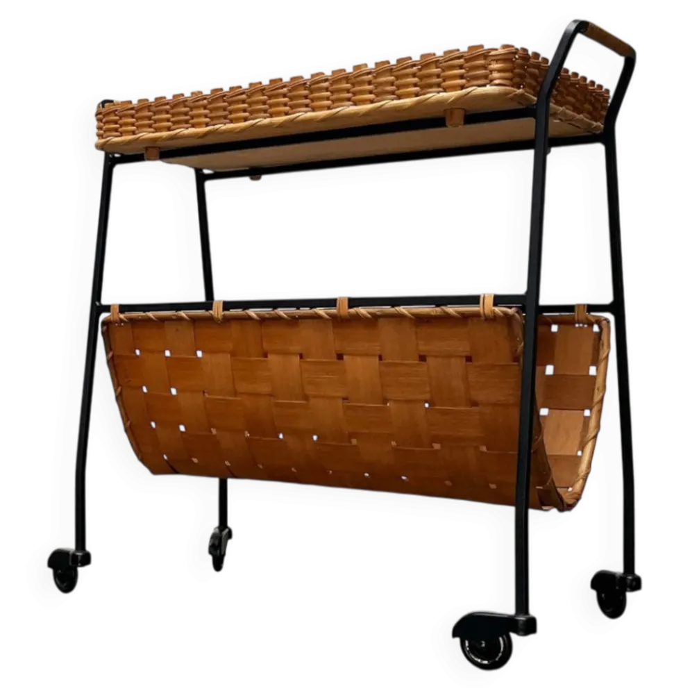 Chariot de service allemand moderne du milieu du siècle avec plateau, années 1960