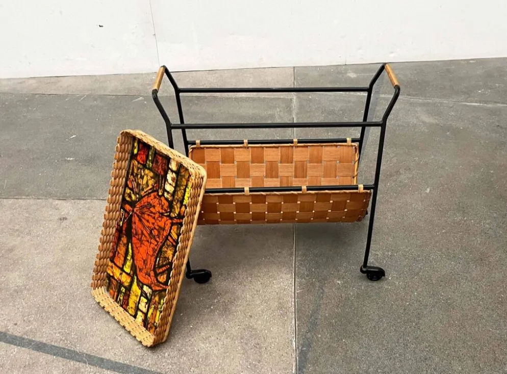 Chariot de service allemand moderne du milieu du siècle avec plateau, années 1960
