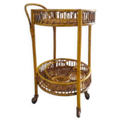 Chariot de service en bambou et rotin des années 1960 par Franco Albini. Fabriqué en Italie.