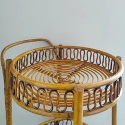 Chariot de service en bambou et rotin des années 1960 par Franco Albini. Fabriqué en Italie.