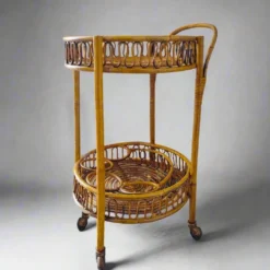 Chariot de service en bambou et rotin des années 1960 par Franco Albini. Fabriqué en Italie.