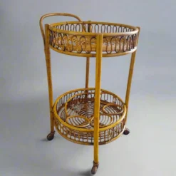 Chariot de service en bambou et rotin des années 1960 par Franco Albini. Fabriqué en Italie.