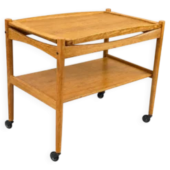 Chariot de service en chêne des années 1960-1970 avec plateau par Poul Hundevad, Danemark
