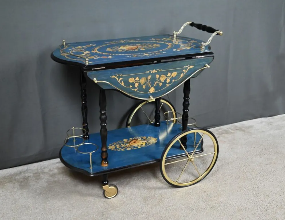 Chariot de service en marqueterie de Sorente, Italie – 1960