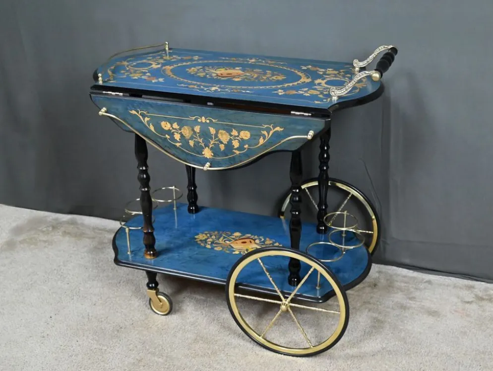 Chariot de service en marqueterie de Sorente, Italie – 1960