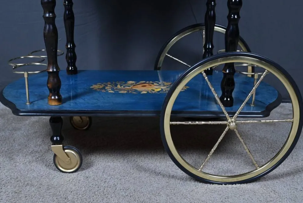 Chariot de service en marqueterie de Sorente, Italie – 1960