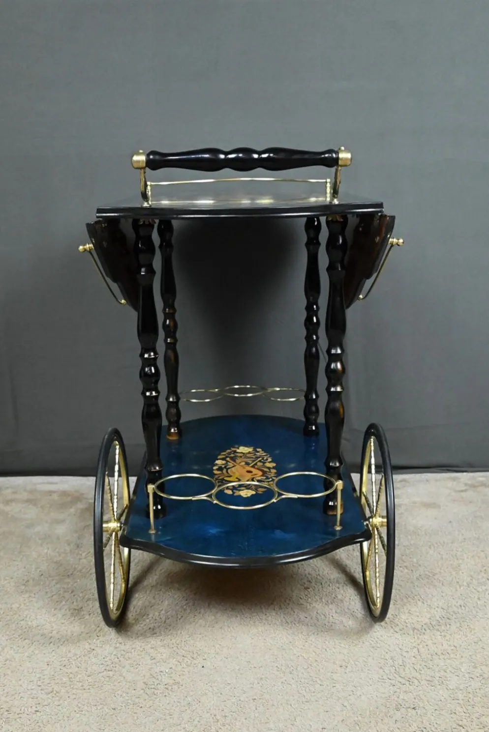 Chariot de service en marqueterie de Sorente, Italie – 1960
