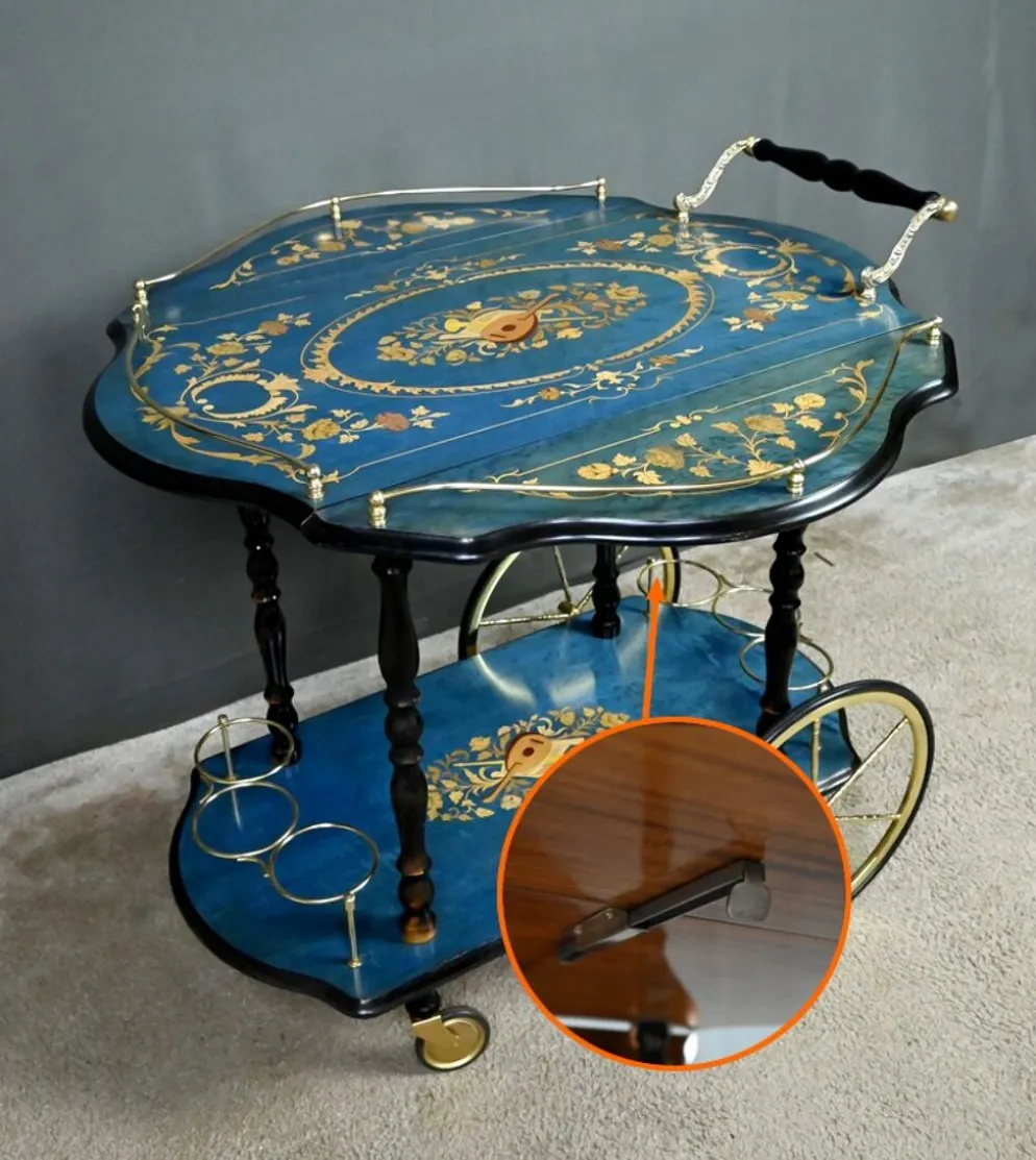 Chariot de service en marqueterie de Sorente, Italie – 1960