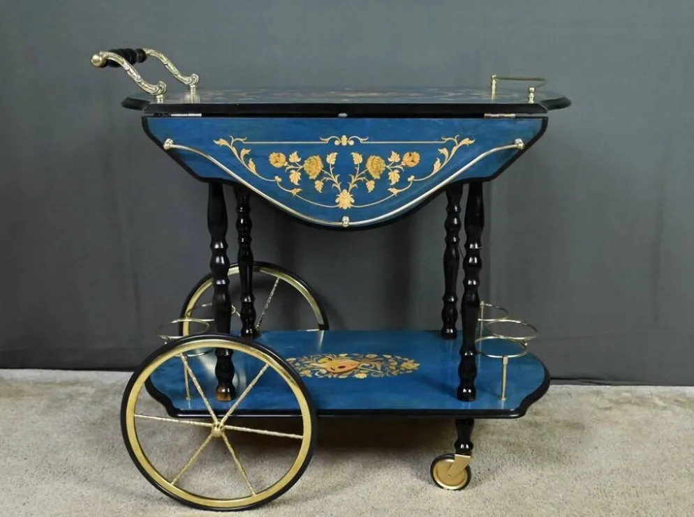 Chariot de service en marqueterie de Sorente, Italie – 1960