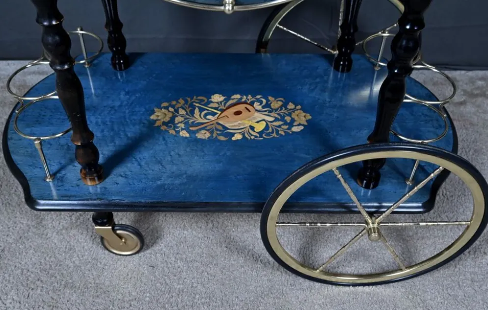 Chariot de service en marqueterie de Sorente, Italie – 1960