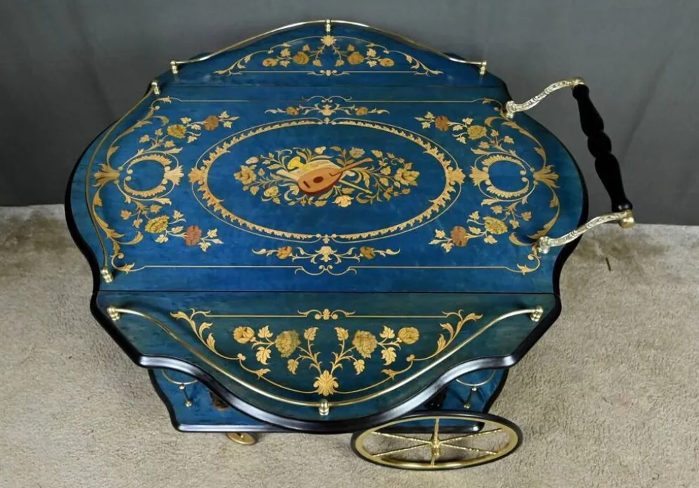 Chariot de service en marqueterie de Sorente, Italie – 1960