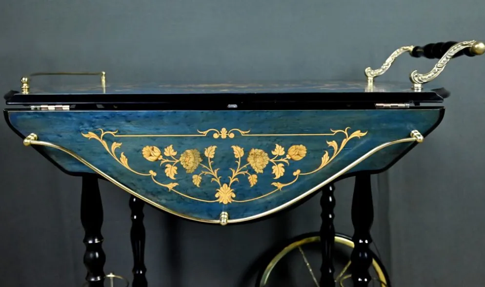 Chariot de service en marqueterie de Sorente, Italie – 1960