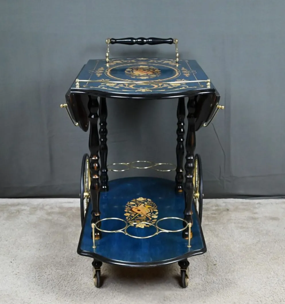 Chariot de service en marqueterie de Sorente, Italie – 1960
