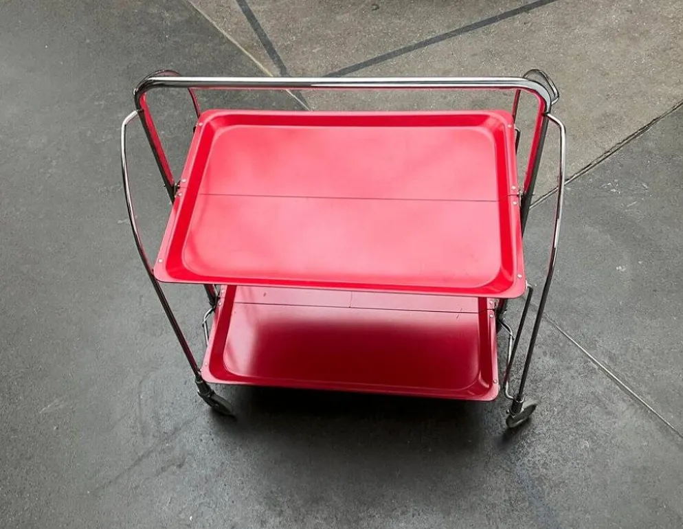 Chariot de service pliable vintage allemand, bar à maison ou table d'appoint, années 1970