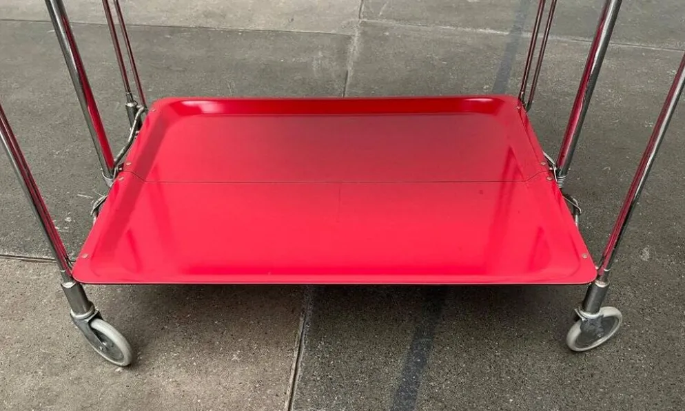 Chariot de service pliable vintage allemand, bar à maison ou table d'appoint, années 1970