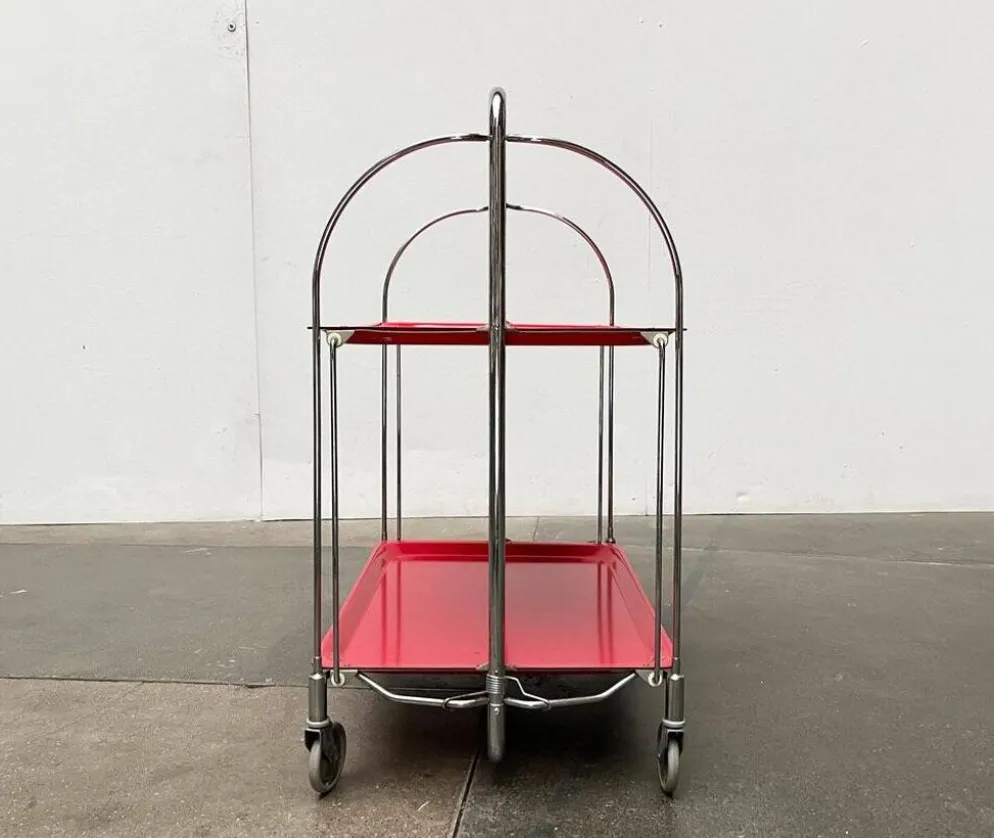 Chariot de service pliable vintage allemand, bar à maison ou table d'appoint, années 1970