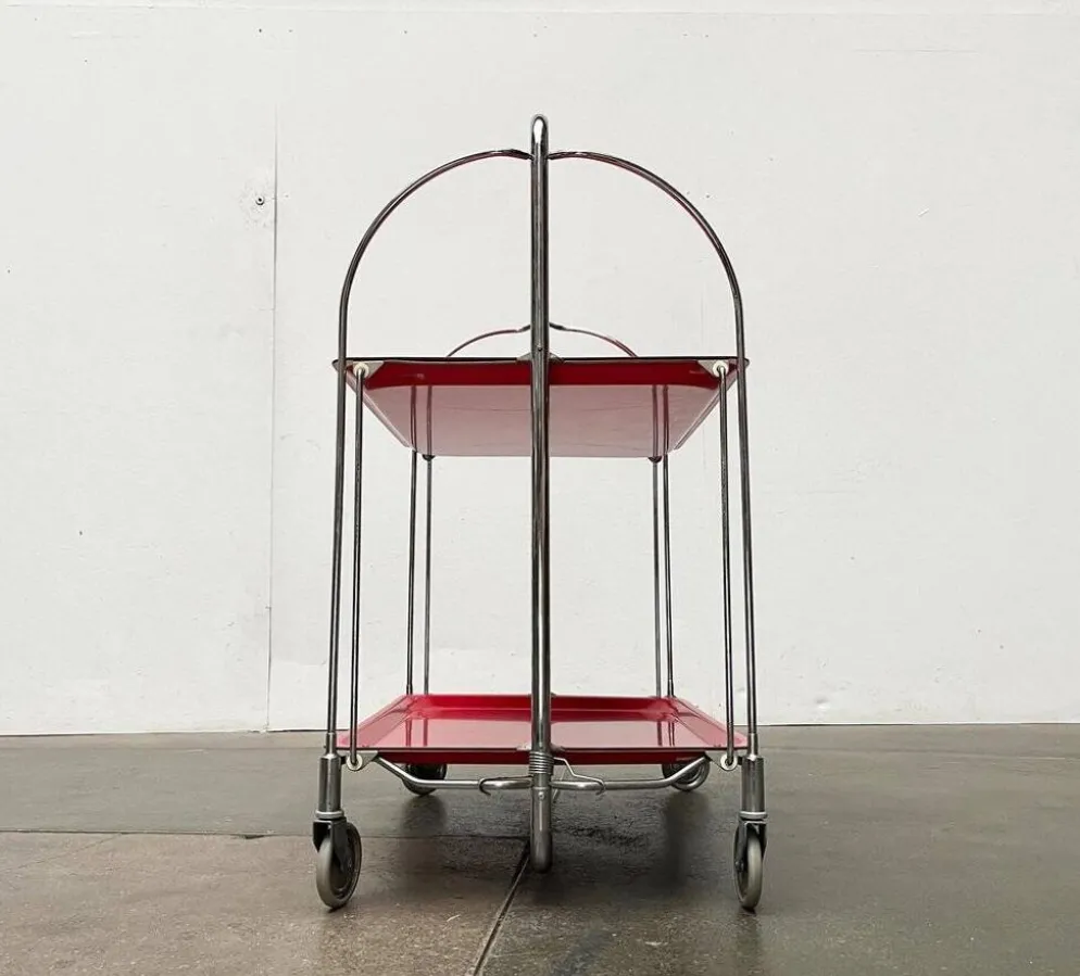 Chariot de service pliable vintage allemand, bar à maison ou table d'appoint, années 1970