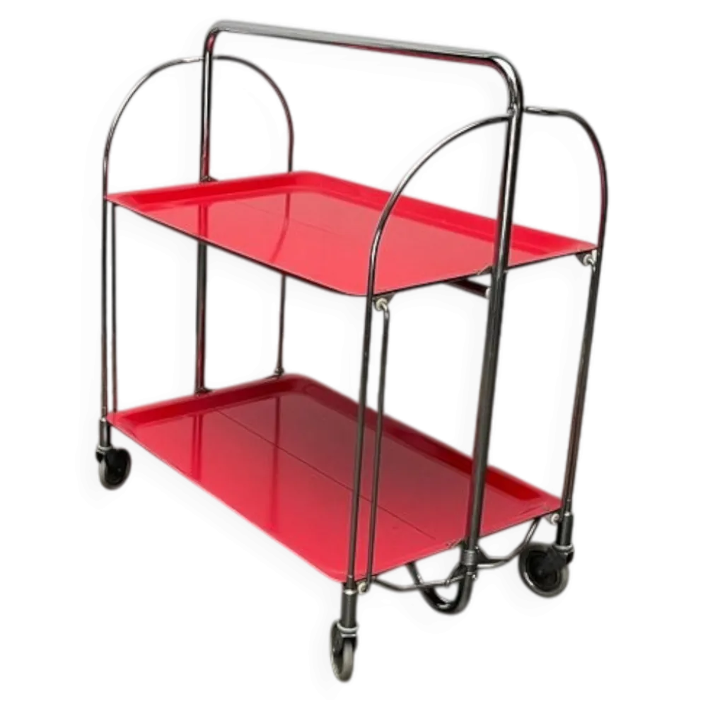 Chariot de service pliable vintage allemand, bar à maison ou table d'appoint, années 1970