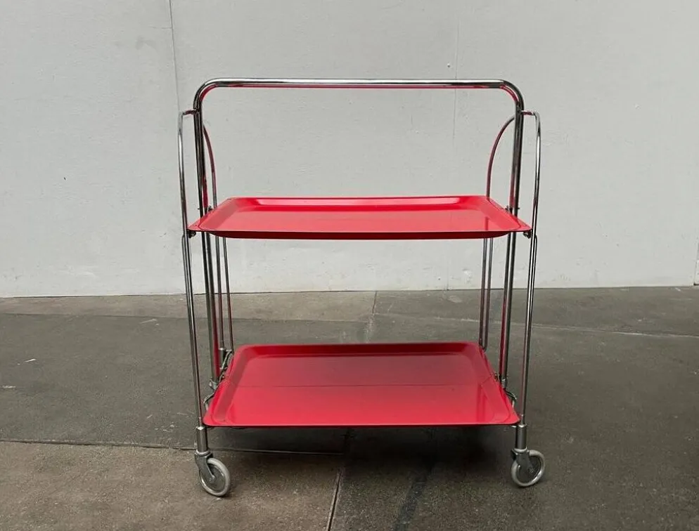 Chariot de service pliable vintage allemand, bar à maison ou table d'appoint, années 1970