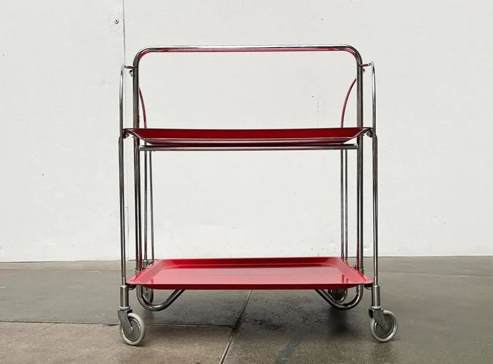 Chariot de service pliable vintage allemand, bar à maison ou table d'appoint, années 1970