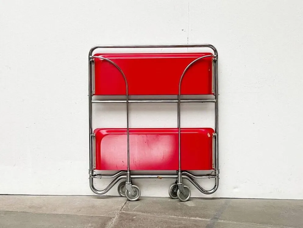Chariot de service pliable vintage allemand, bar à maison ou table d'appoint, années 1970