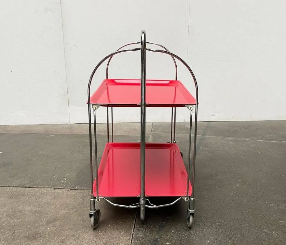 Chariot de service pliable vintage allemand, bar à maison ou table d'appoint, années 1970