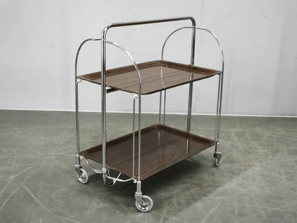 Chariot de service pliant en chrome allemand des années 1960