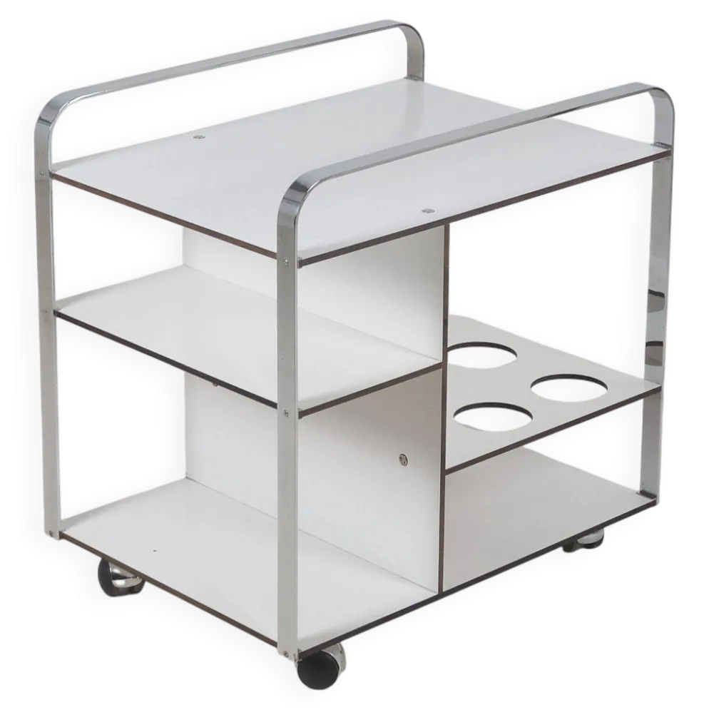 Chariot de service postmoderne italien au design épuré, années 1980