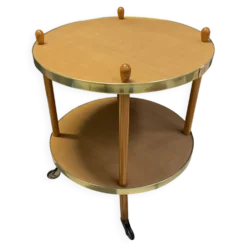 Chariot de service rond en bois, table d'appoint, années 1960