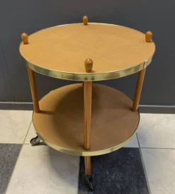 Chariot de service rond en bois, table d'appoint, années 1960