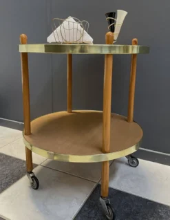 Chariot de service rond en bois, table d'appoint, années 1960