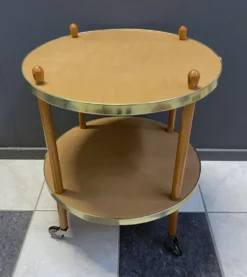 Chariot de service rond en bois, table d'appoint, années 1960