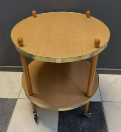 Chariot de service rond en bois, table d'appoint, années 1960
