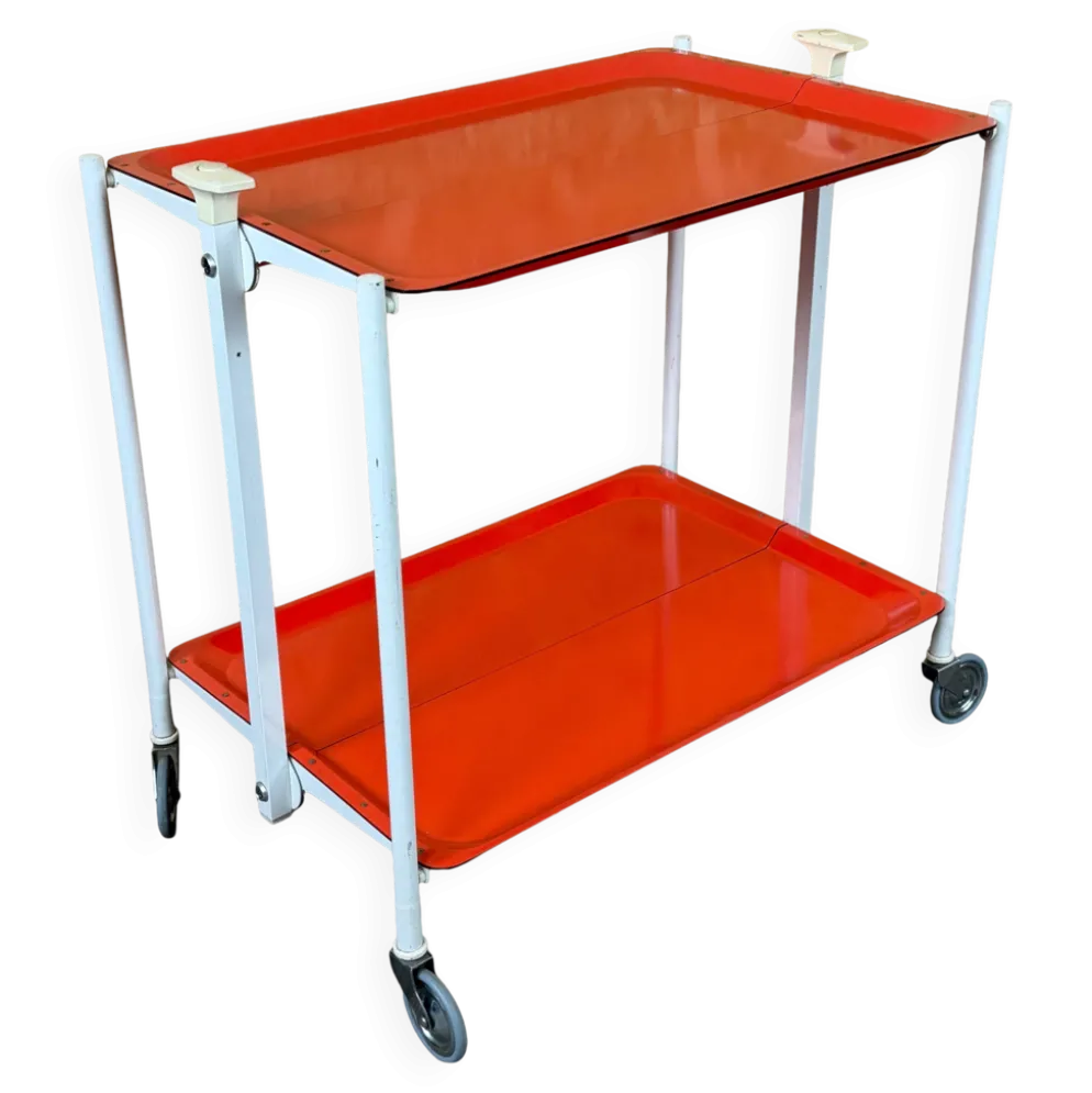 Chariot de service Table d'appoint Design orange Space Age Années 1960 Années 1970