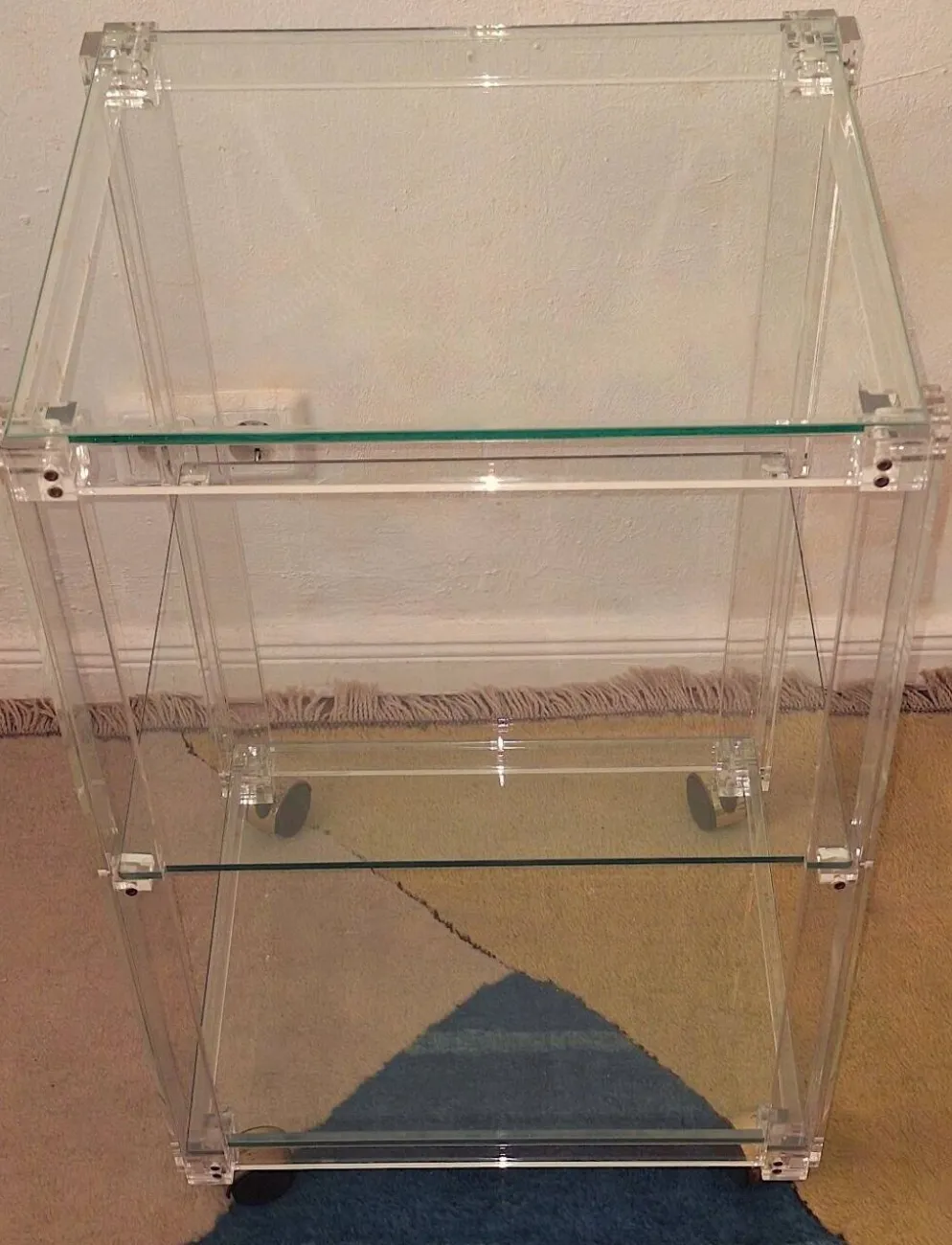 Chariot de service vintage en plexiglas et verre italien, 1980