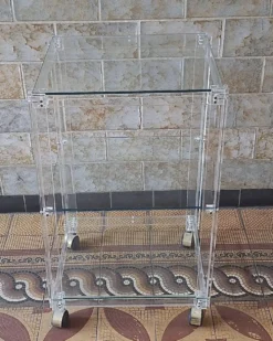 Chariot de service vintage en plexiglas et verre italien, 1980