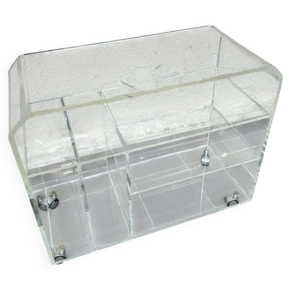 Chariot en lucite épais sur roulettes, années 1970