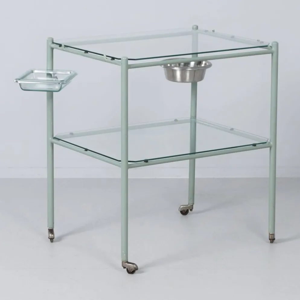 Chariot médical vintage en métal et en verre, années 1930