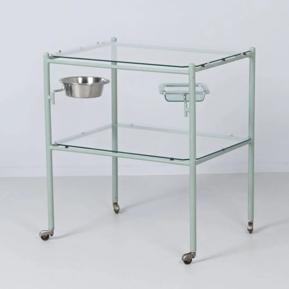 Chariot médical vintage en métal et en verre, années 1930